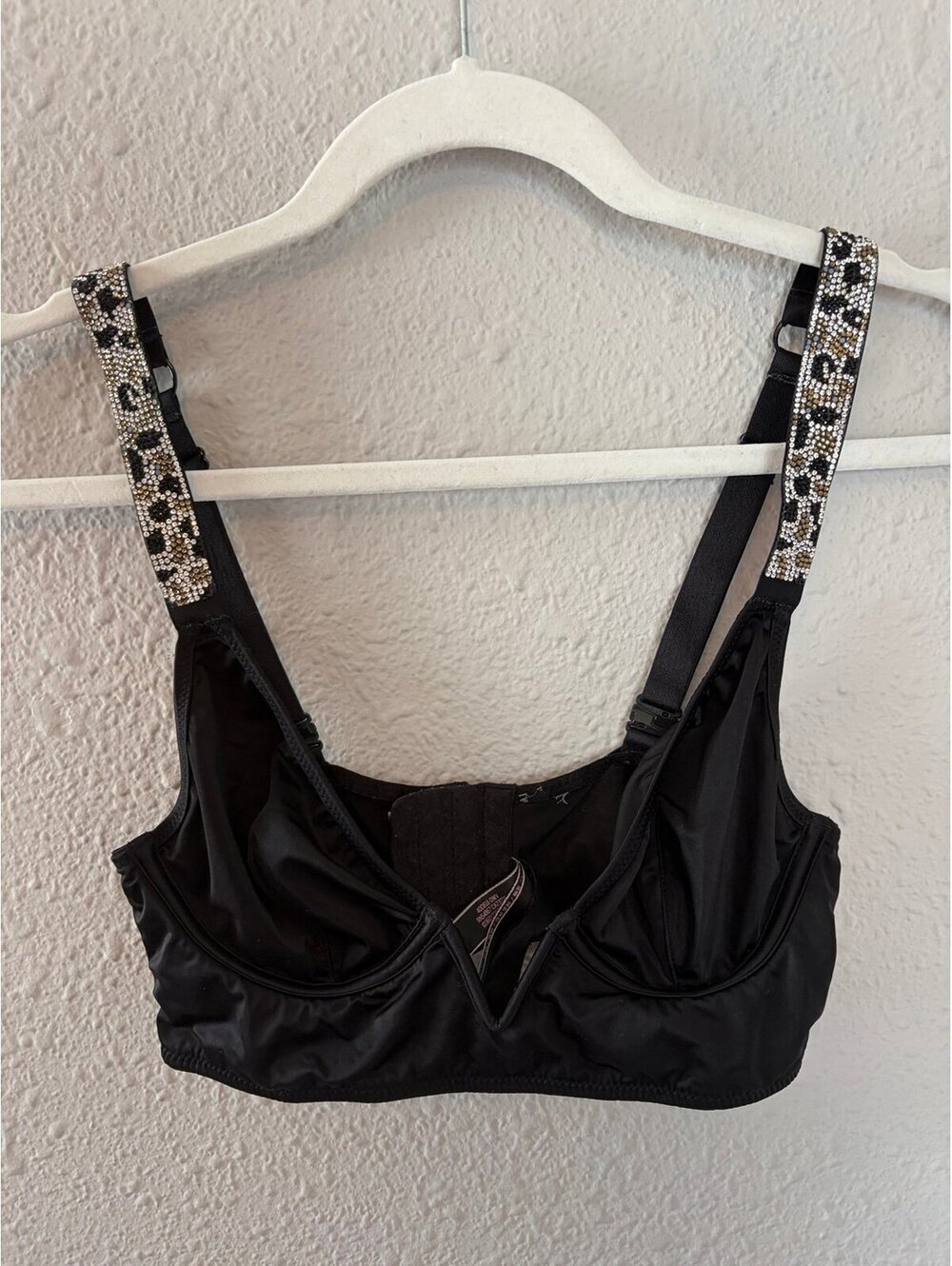Victoria's Secret Black Cheetah Rhinestone Strap Bralette size S. No padding.